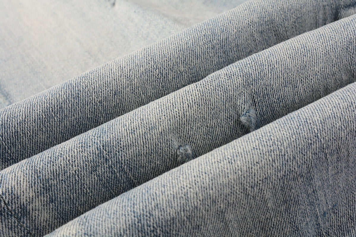 PURPLE Men Streetwear Skinny Jeans Light Blue Wash with Heavy Distressed Rips 9058