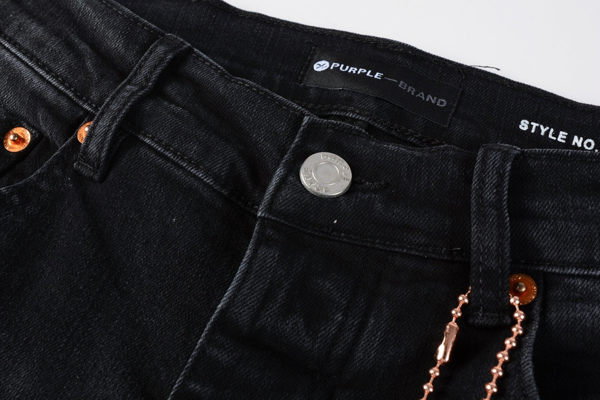 PURPLE Mens Jeans - Distressed Black Denim with Knee Slit and Ripped Hole 9045