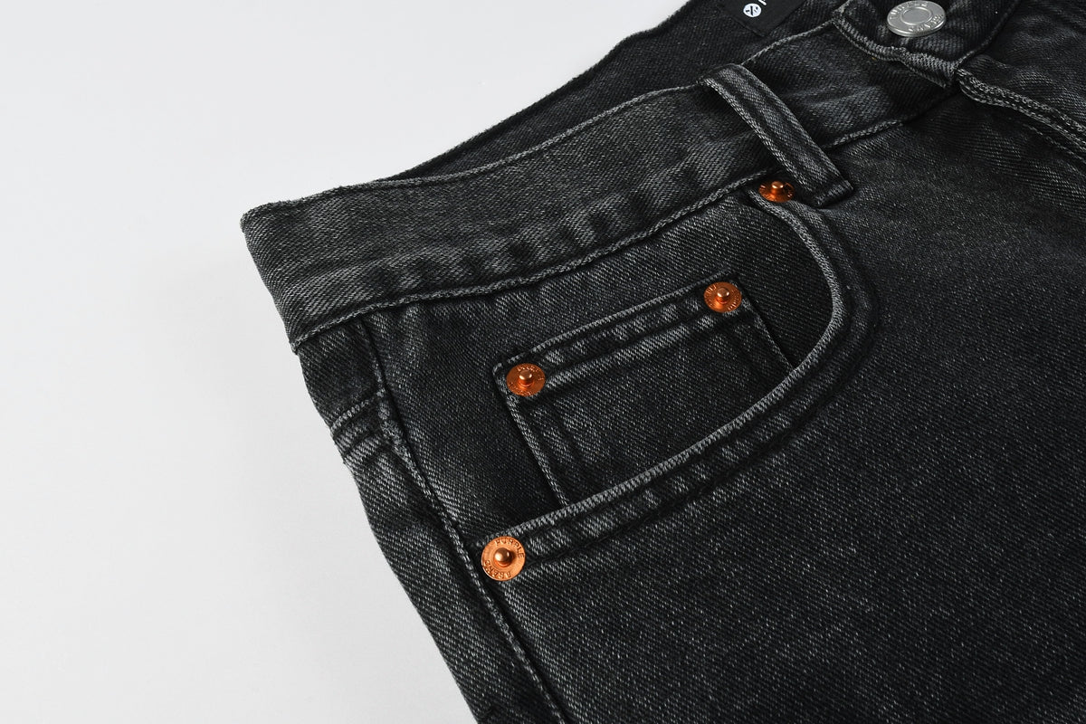 PURPLE Men Streetwear Wide-Leg Jeans Black Gray Wash with 3D Pinched Pleats 9115