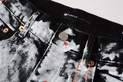 PURPLE Men Streetwear Skinny Jeans Black and White Graffiti Wash with Multi - Color Paint Accents 9020