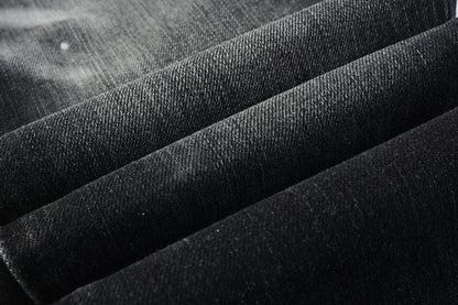 PURPLE Men Streetwear Skinny Jeans Black - Gray Fade Wash with White Paint Specks 9027