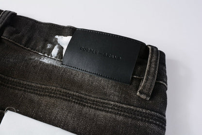 PURPLE Men Streetwear Skinny Jeans Dark Gray Wash with White Paint Splatter and Distressed Rips 9030