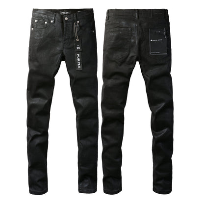 PURPLE Men Streetwear Skinny Jeans Black Wash with Subtle Sheen and Tag Accent 9082