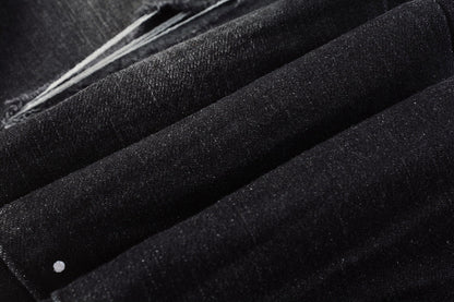 PURPLE Men Streetwear Skinny Jeans Black Wash with Knee Rips and White Paint Specks 9035