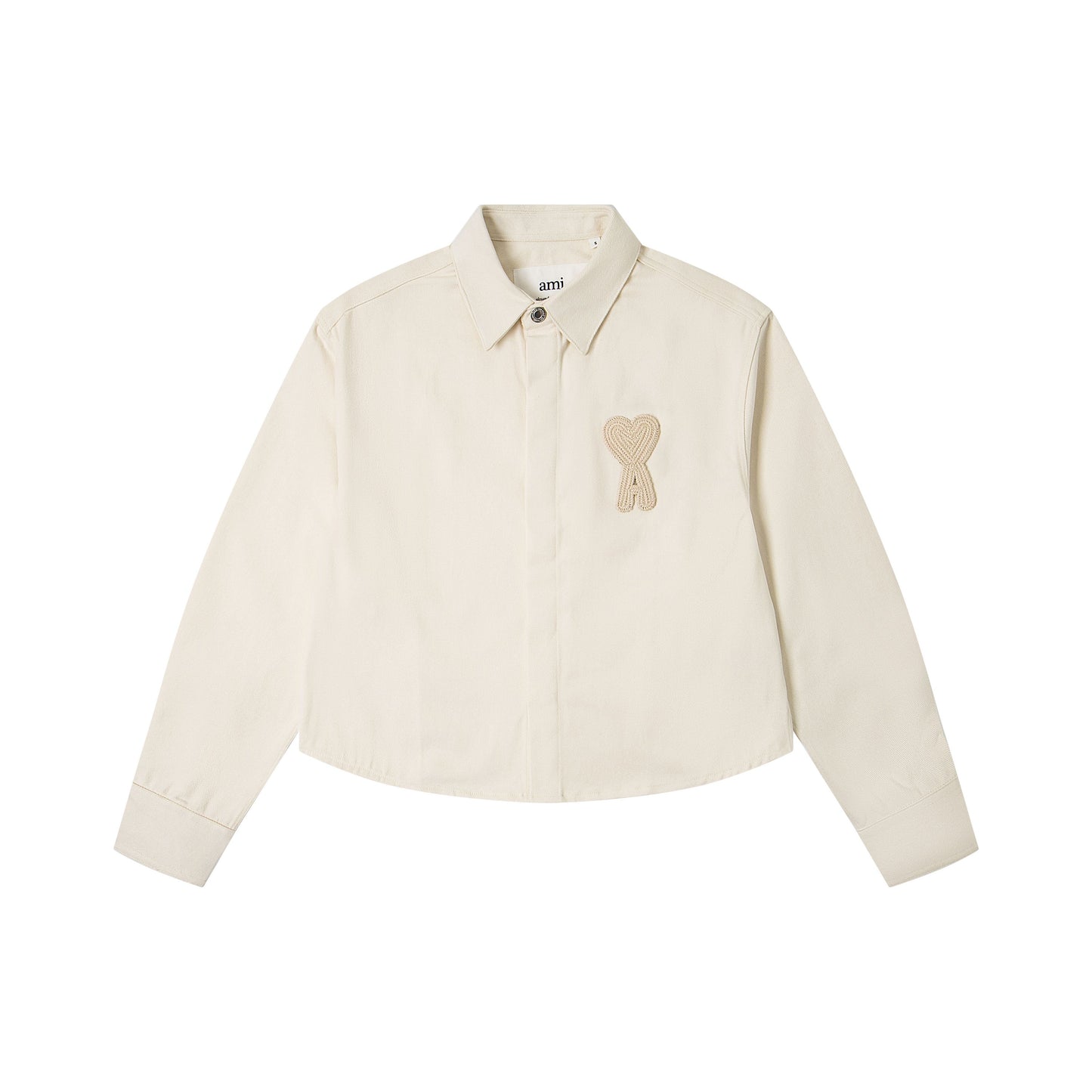 Ami paris Classic Heart Embroidered Cropped Denim Shirt 847