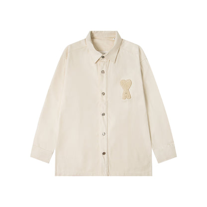 Ami paris Classic Heart Embroidered Long-Length Denim Shirt 848