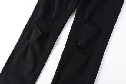 PURPLE Men Streetwear Skinny Jeans Black Wash with Distressed Rip Details 9022