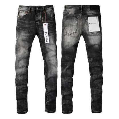 PURPLE Men Streetwear Skinny Jeans Dark Gray Wash with Minimalist Style 9019