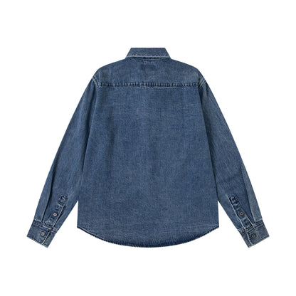 Ami paris Heart Logo Embroidered Denim Shirt 852