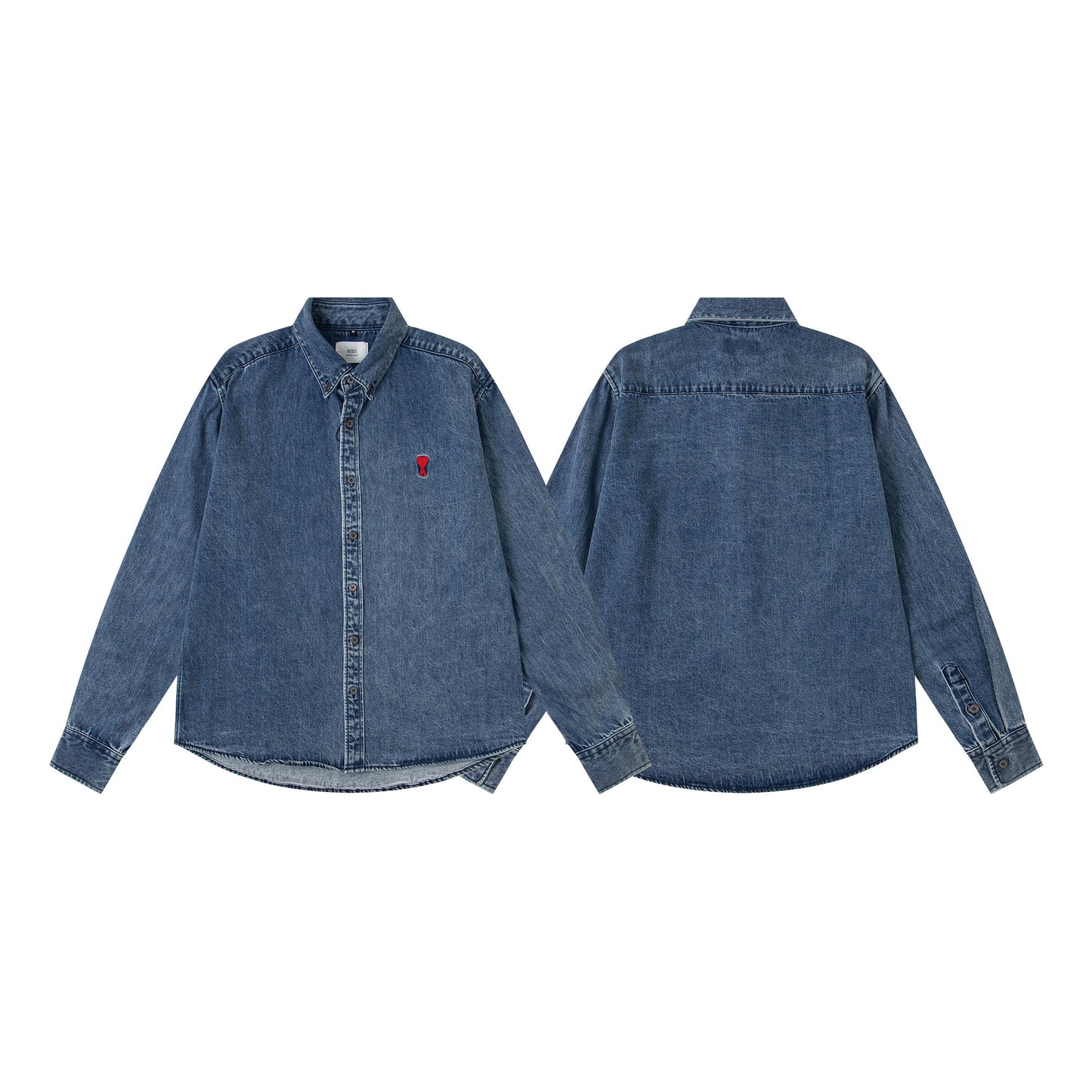 Ami paris Heart Logo Embroidered Denim Shirt 852