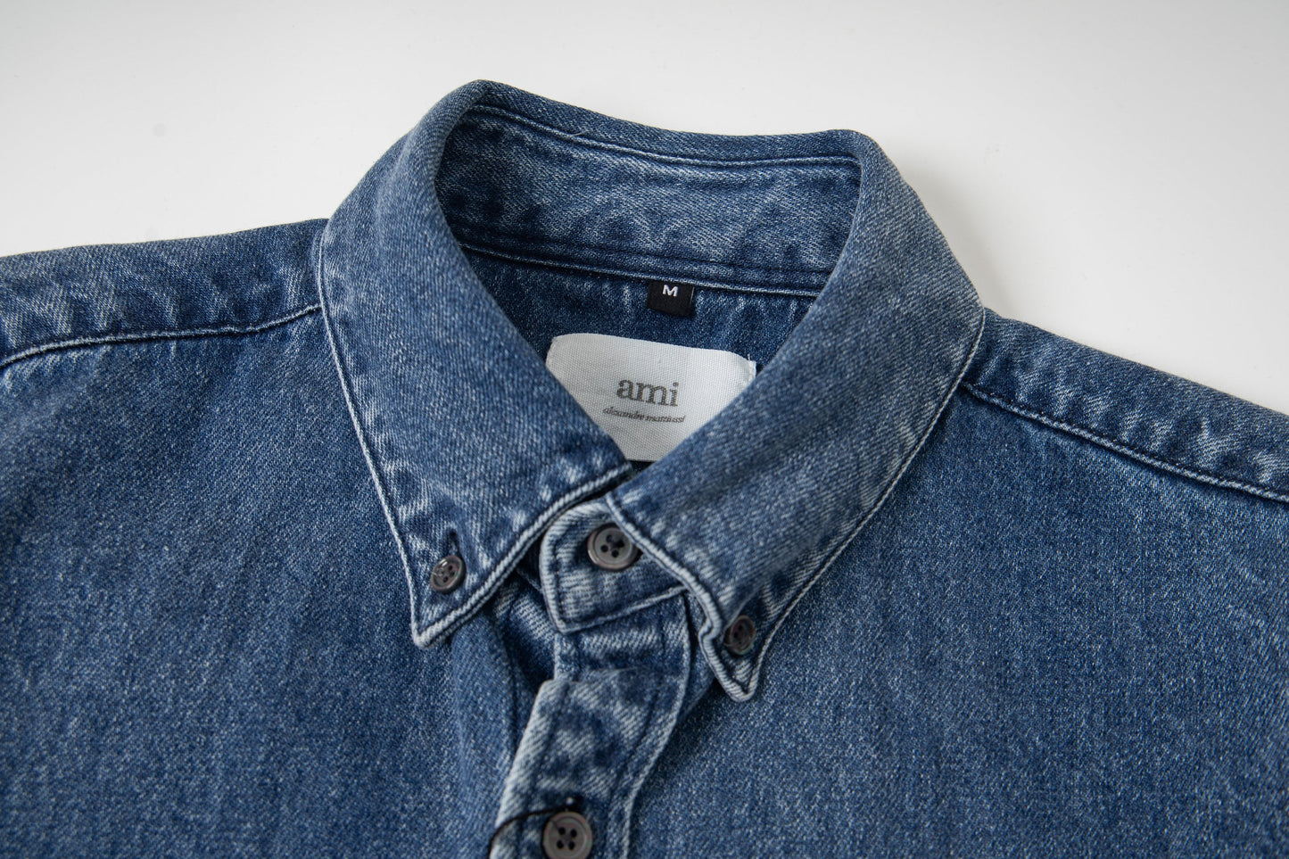Ami paris Heart Logo Embroidered Denim Shirt 852