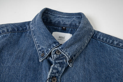 Ami paris Heart Logo Embroidered Denim Shirt 852
