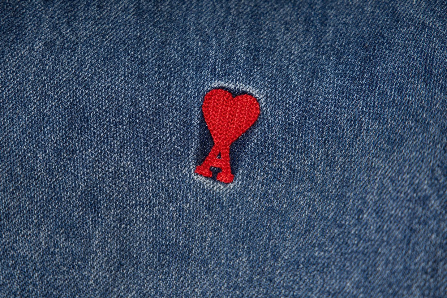 Ami paris Heart Logo Embroidered Denim Shirt 852