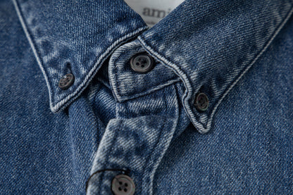 Ami paris Heart Logo Embroidered Denim Shirt 852