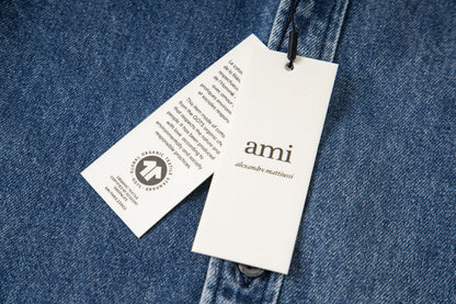 Ami paris Heart Logo Embroidered Denim Shirt 852