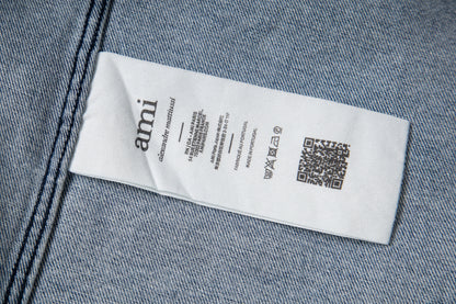 Ami paris Heart Logo Embroidered Denim Shirt 852