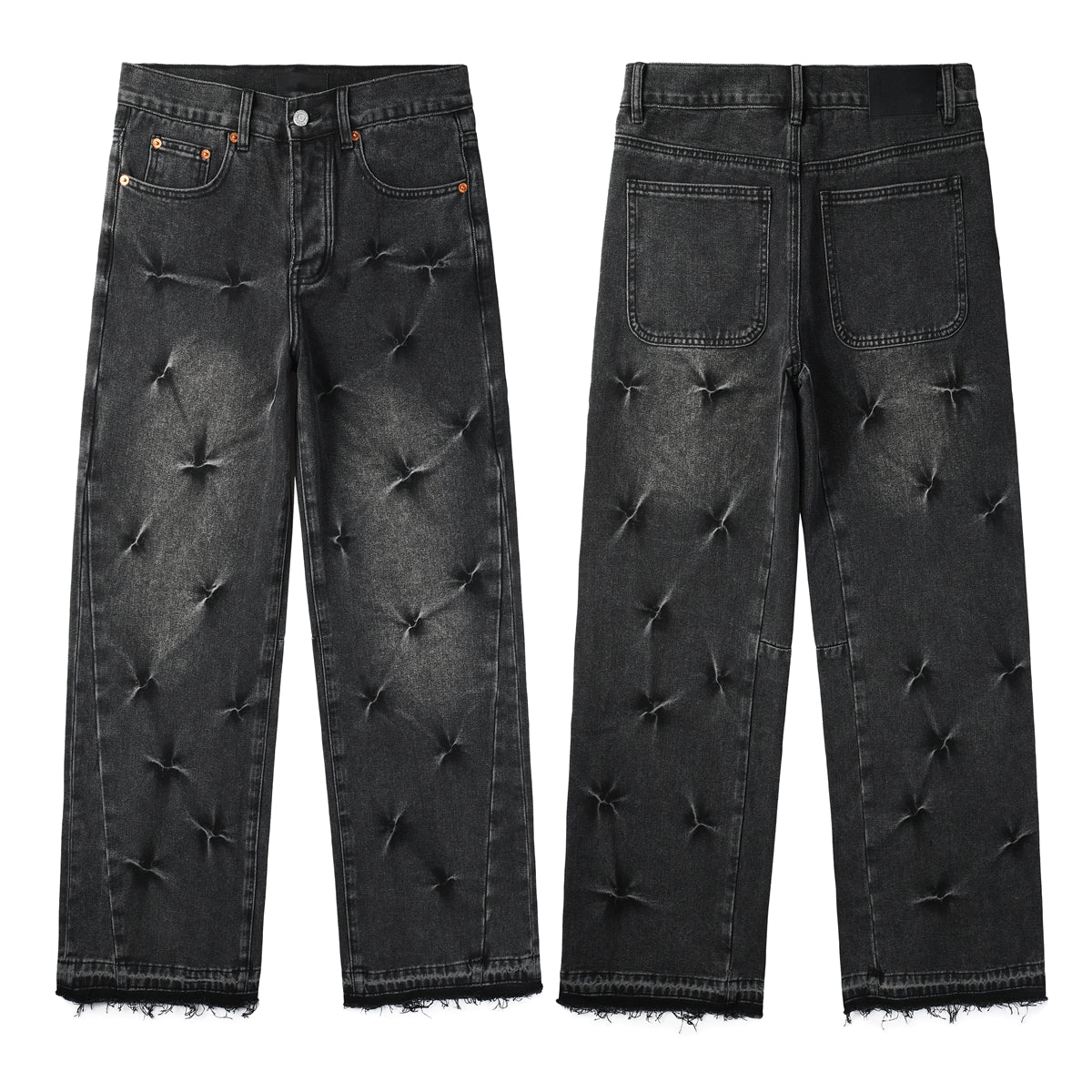 PURPLE Men Streetwear Wide-Leg Jeans Black Gray Wash with 3D Pinched Pleats 9115