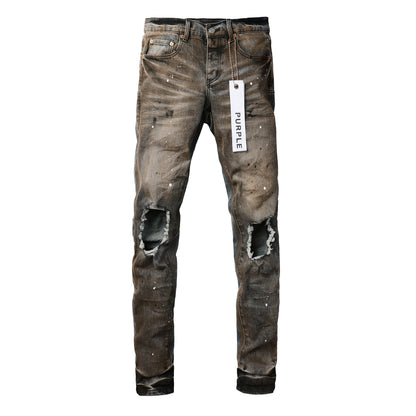 PURPLE New High Quality Mens Jeans Designer Jeans Fashion Distressed Ripped Denim Cargo For Men High Street Fashion 9031
