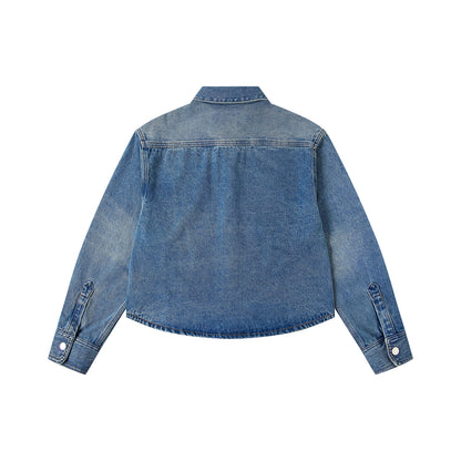 Ami paris Classic Heart Embroidered Cropped Denim Shirt 847