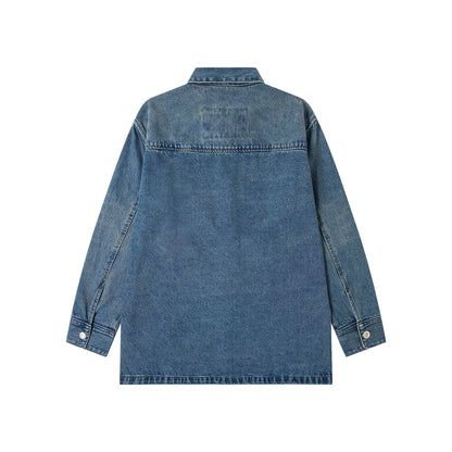 Ami paris Classic Heart Embroidered Long-Length Denim Shirt 848