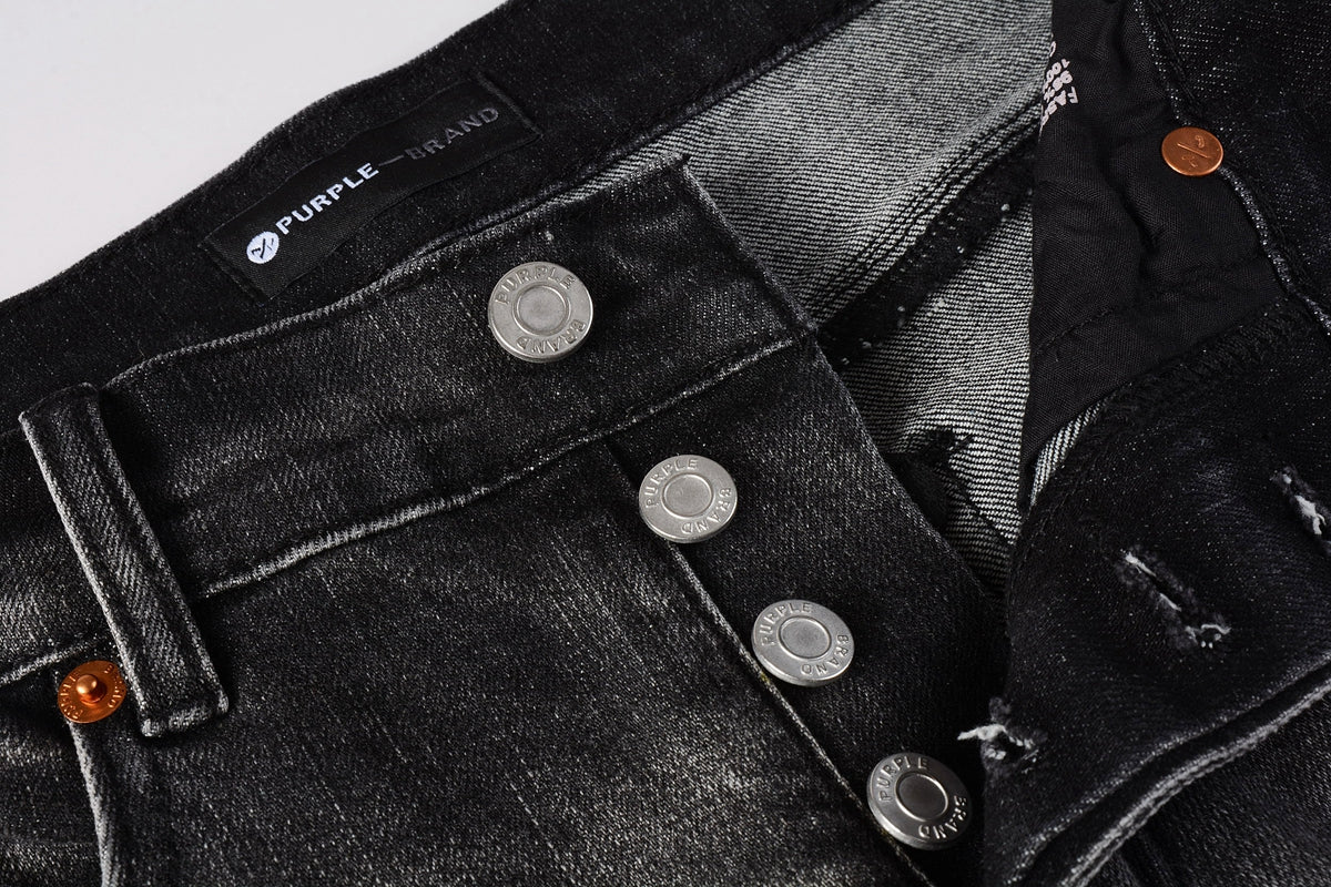 PURPLE Men Streetwear Skinny Jeans Dark Gray Wash with White Paint Splatter and Distressed Rips 9032