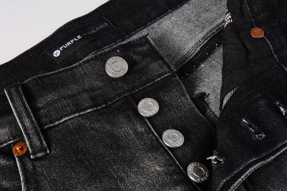 PURPLE Men Streetwear Skinny Jeans Dark Gray Wash with White Paint Splatter and Distressed Rips 9032