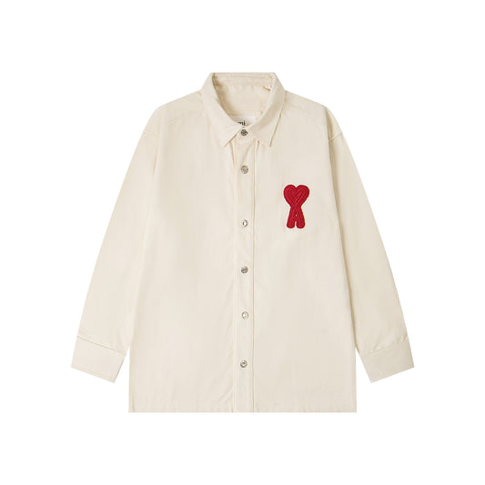 Ami paris Classic Heart Embroidered Long-Length Denim Shirt 848