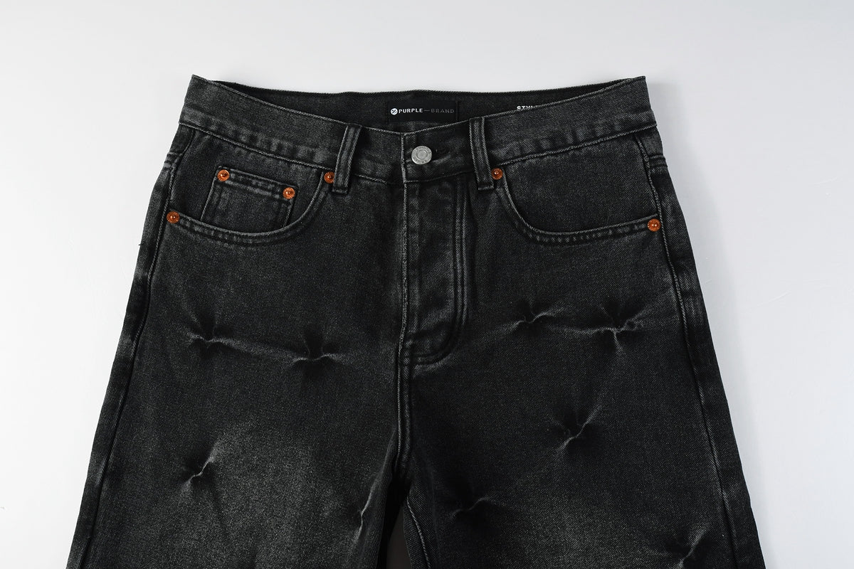 PURPLE Men Streetwear Wide-Leg Jeans Black Gray Wash with 3D Pinched Pleats 9115