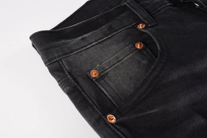 PURPLE Men Streetwear Skinny Jeans Black Wash with Knee Ripped Details 9029