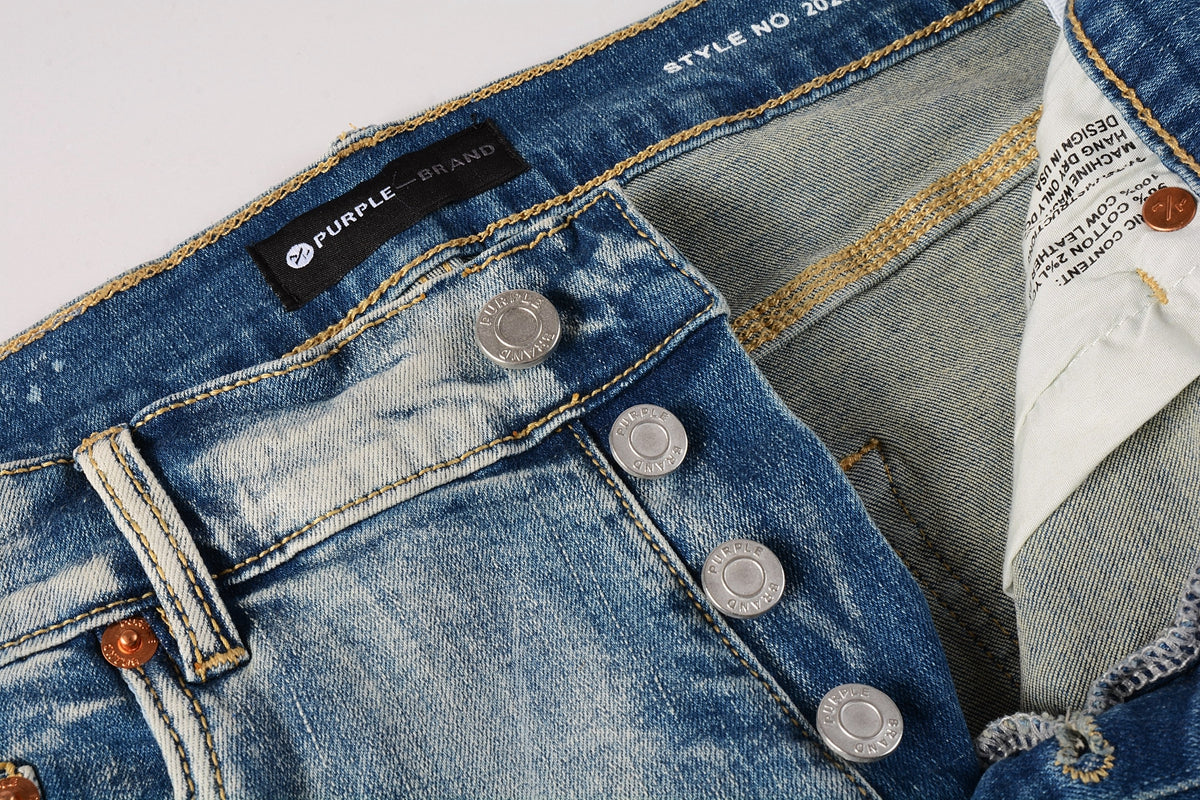 PURPLE Men Streetwear Skinny Jeans Light Blue Wash with Heavy Distressed Rips 9058