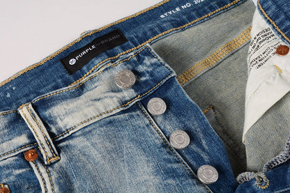 PURPLE Men Streetwear Skinny Jeans Light Blue Wash with Heavy Distressed Rips 9058
