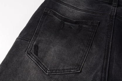 PURPLE Men Streetwear Skinny Jeans Black Wash with Knee Ripped Details 9029