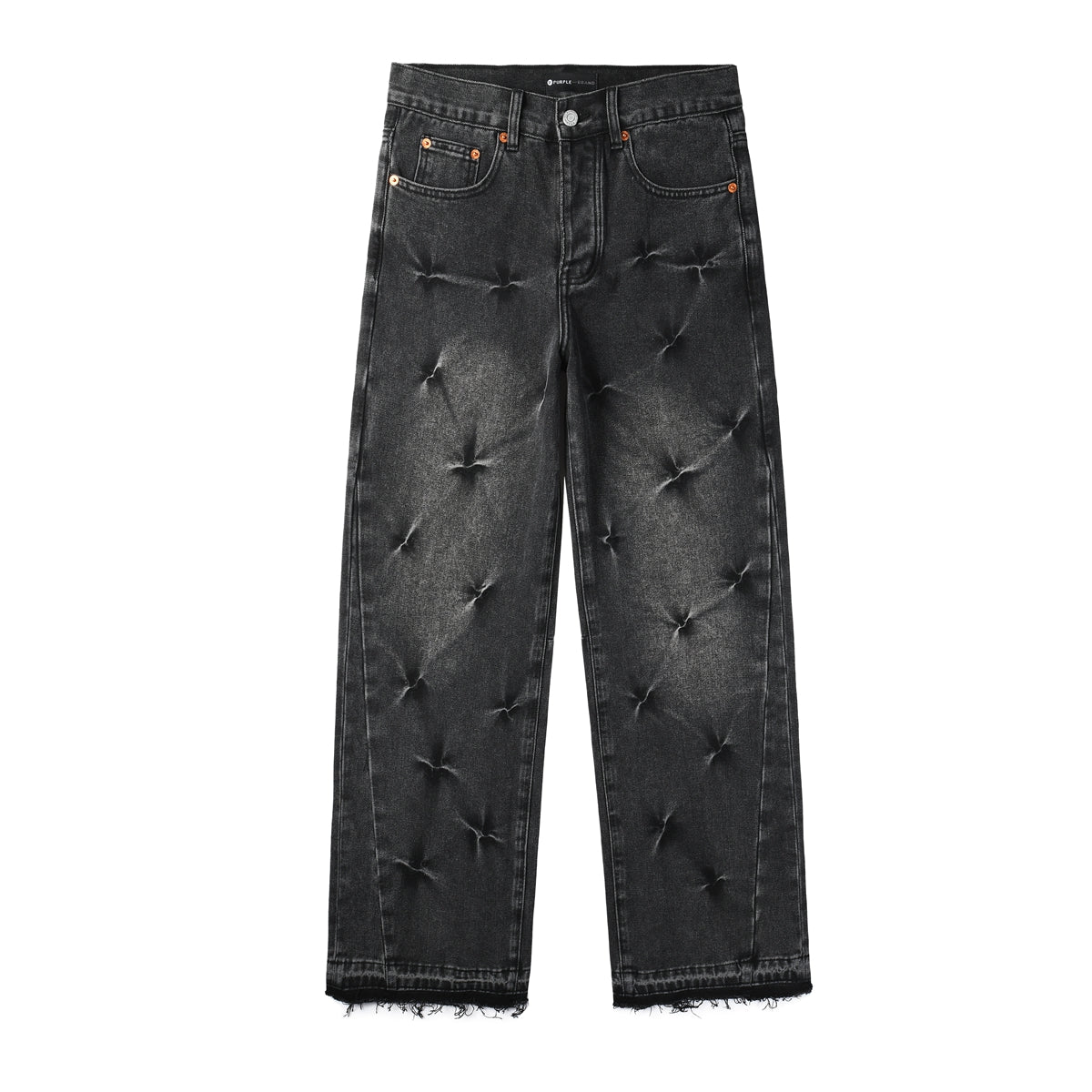 PURPLE Men Streetwear Wide-Leg Jeans Black Gray Wash with 3D Pinched Pleats 9115