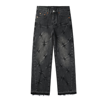 PURPLE Men Streetwear Wide-Leg Jeans Black Gray Wash with 3D Pinched Pleats 9115