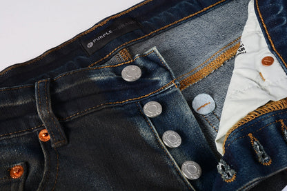 PURPLE Men Streetwear Skinny Jeans Dark Gray Wash with White Paint Splatter and Brush Strokes 9036