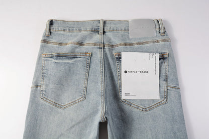 PURPLE Men Streetwear Skinny Jeans Light Blue Wash with Holographic Iridescent Finish 9005