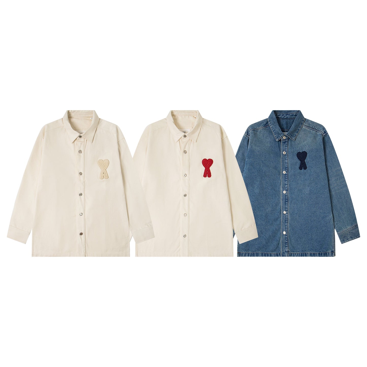 Ami paris Classic Heart Embroidered Long-Length Denim Shirt 848