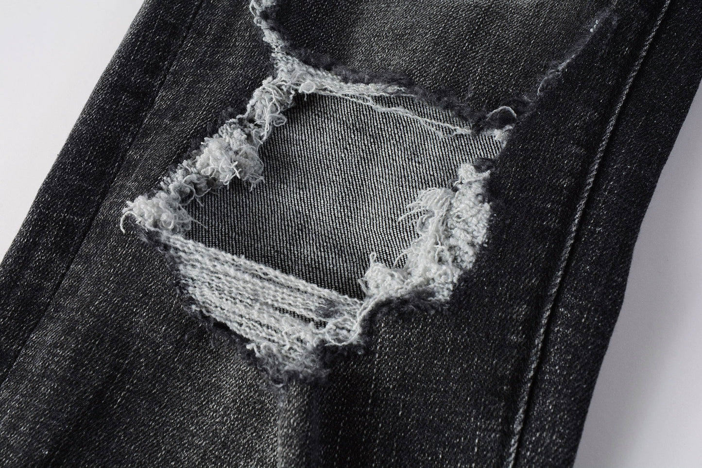 PURPLE Men Streetwear Skinny Jeans Dark Gray Wash with Heavy Distressed Ripped Details 9079