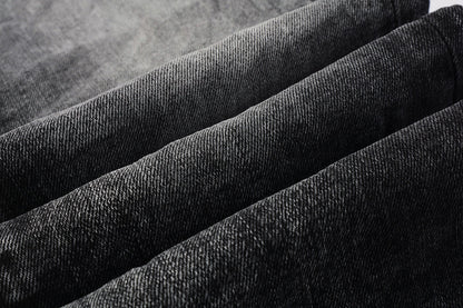 PURPLE Men Streetwear Skinny Jeans Dark Gray Wash with Minimalist Style 9019