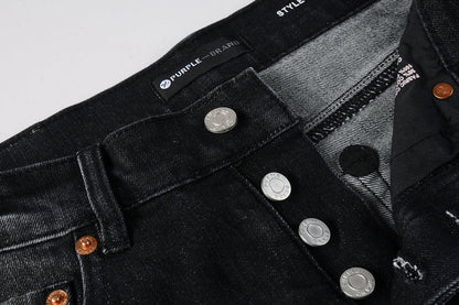 PURPLE Men Streetwear Skinny Jeans Black - Gray Fade Wash with White Paint Specks 9027