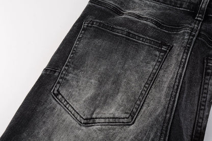PURPLE Men Streetwear Skinny Jeans Dark Gray Wash with Minimalist Style 9019
