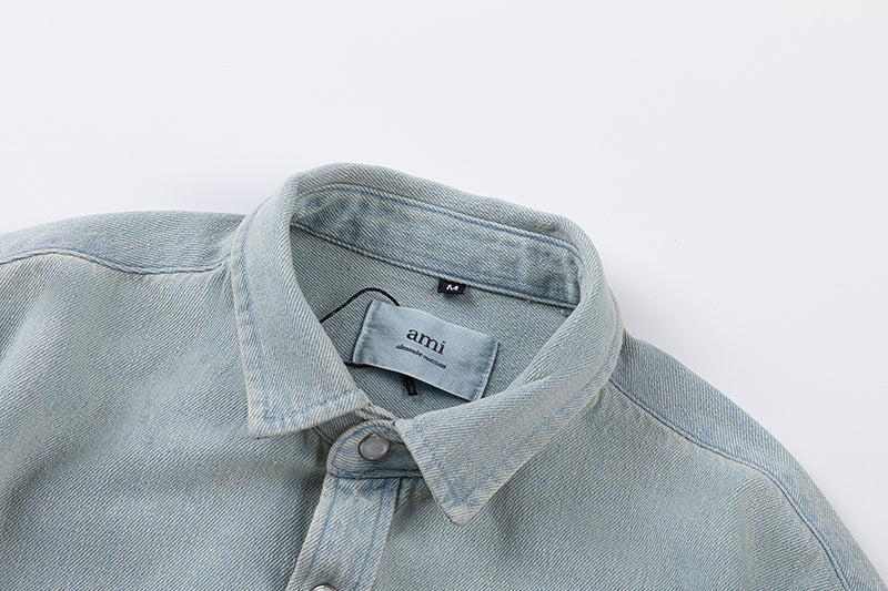 Ami paris Heart Logo Embroidered Denim Shirt 816