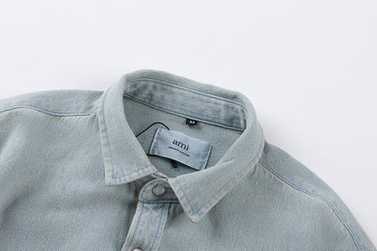 Ami paris Heart Logo Embroidered Denim Shirt 816