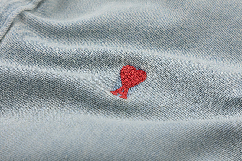 Ami paris Heart Logo Embroidered Denim Shirt 816