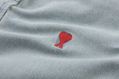 Ami paris Heart Logo Embroidered Denim Shirt 816