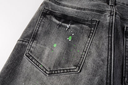 PURPLE New High Quality Mens Jeans Designer Jeans Fashion Distressed Ripped Denim Cargo For Men High Street Fashion 9031