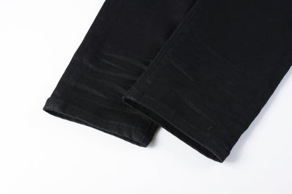 PURPLE Men Streetwear Skinny Jeans Black Wash with Distressed Rip Details 9022