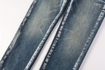 PURPLE Men Streetwear Skinny Jeans Dark Blue Wash with White Brushstroke Distress 9040