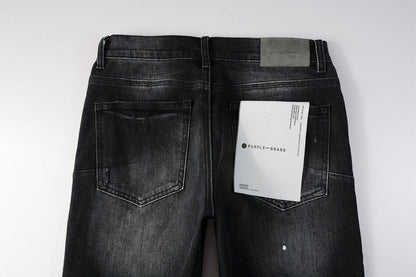 PURPLE Men Streetwear Skinny Jeans Black - Gray Fade Wash with White Paint Specks 9027