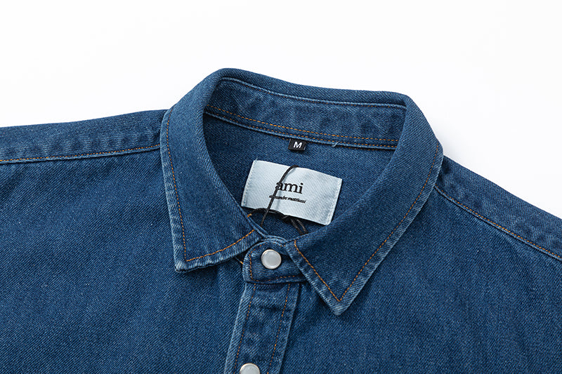 Ami paris Heart Logo Embroidered Denim Shirt 816